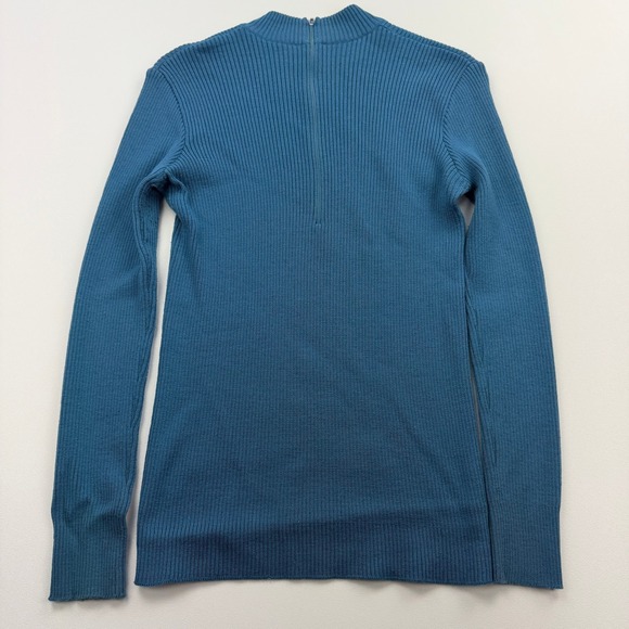 Sweaters - Vintage 60s Sweater Womens 14 Blue Ribbed Wool Made in Hong Kong Zip
